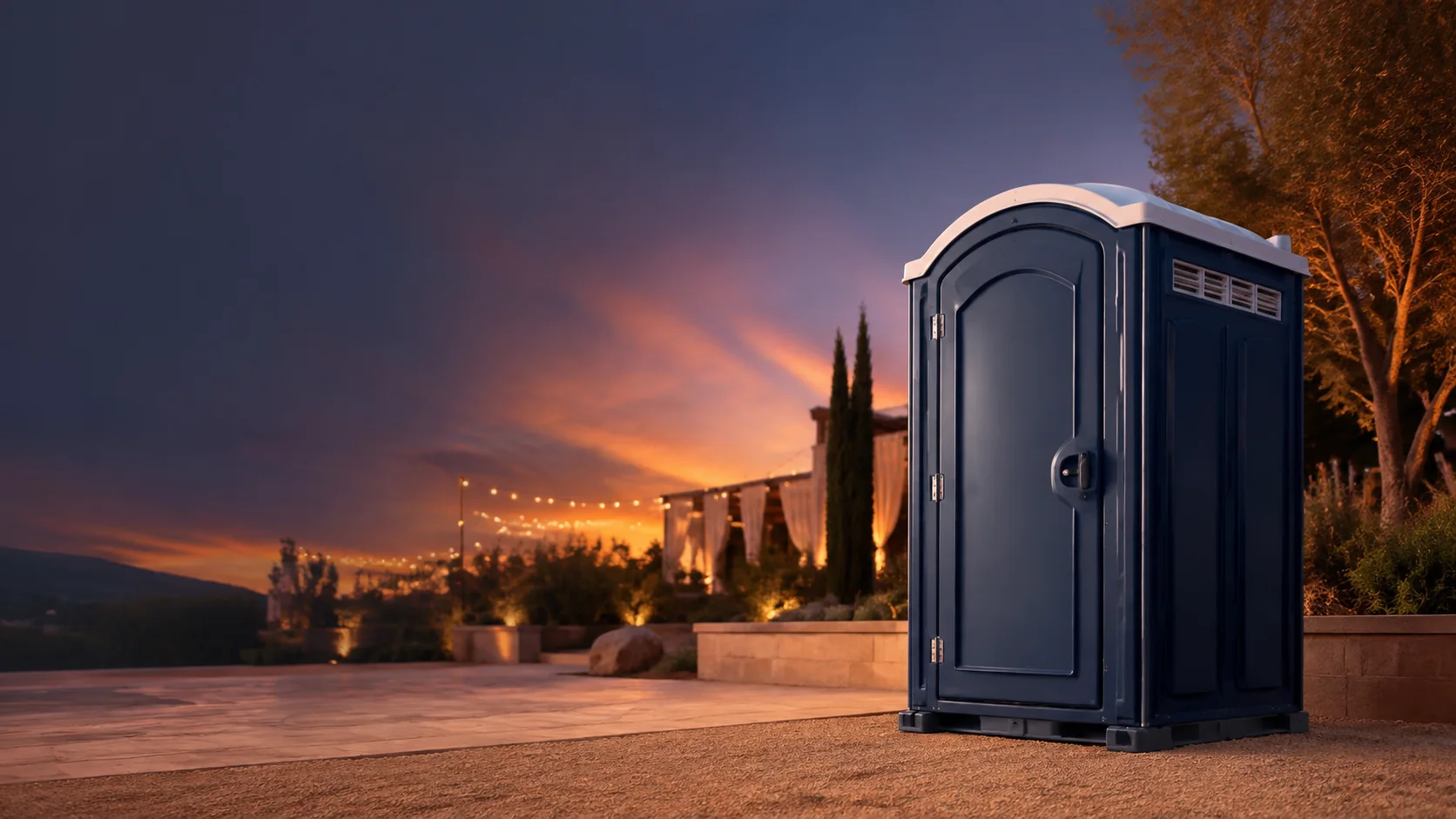 Portable restroom shown for rental planning in Bloomington, IN